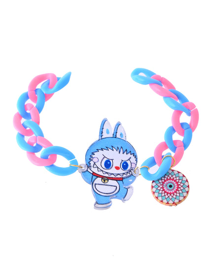 Blue & Pink Labubu Bracelet with Evil Eye Charm