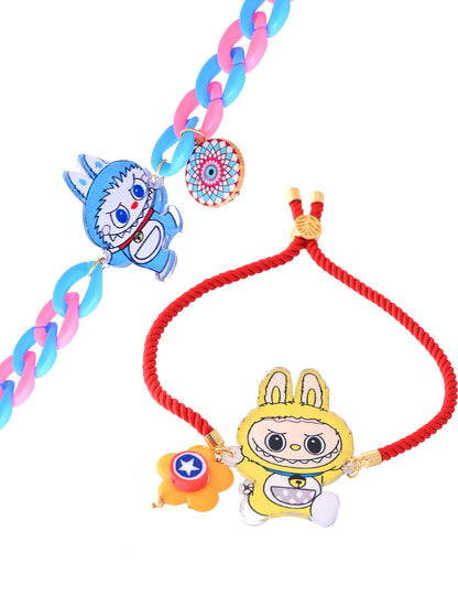 Set of 2 Quirky Labubu Bracelets – Red Rope & Pastel Chain