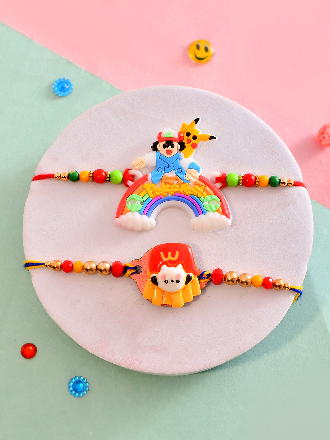 Pokemon & McDonald's Fries Theme Kids Rakhi Combo