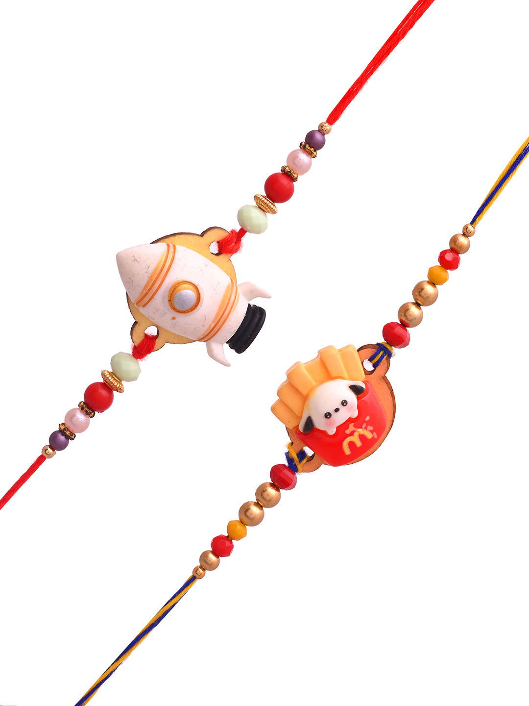 Set of 2 Rocket & French Fries Character Rakhis for Kids