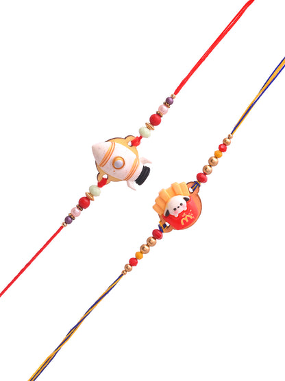 Set of 2 Rocket & French Fries Character Rakhis for Kids