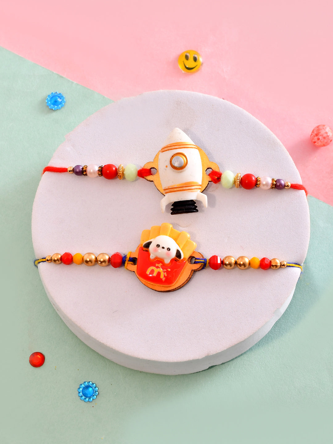 Set of 2 Rocket & French Fries Character Rakhis for Kids