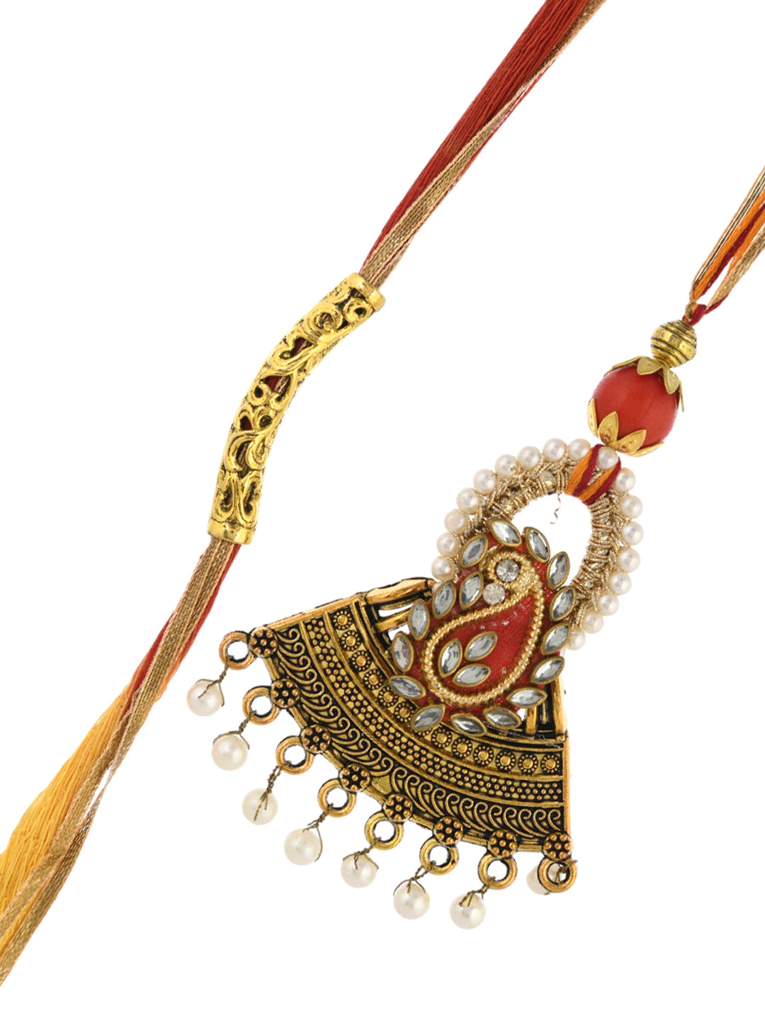 Embellished Beads and Creative Metal Work Bhaiya Bhabhi Mauli Rakhi