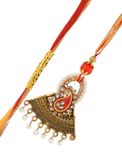 Embellished Beads and Creative Metal Work Bhaiya Bhabhi Mauli Rakhi