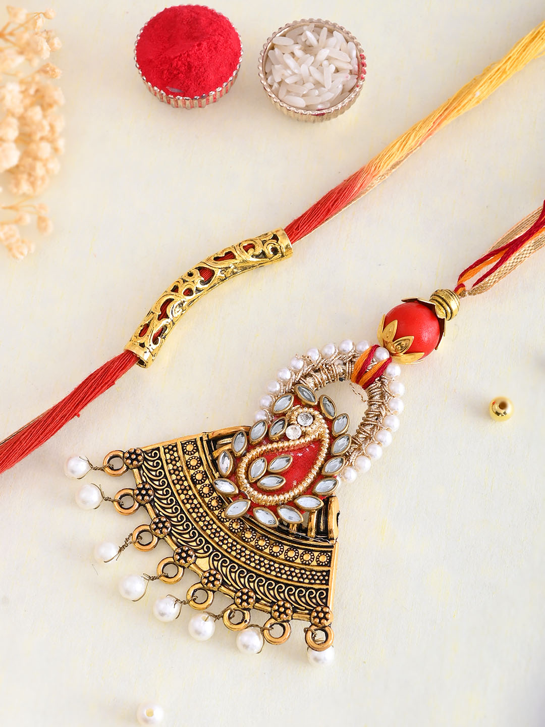 Embellished Beads and Creative Metal Work Bhaiya Bhabhi Mauli Rakhi