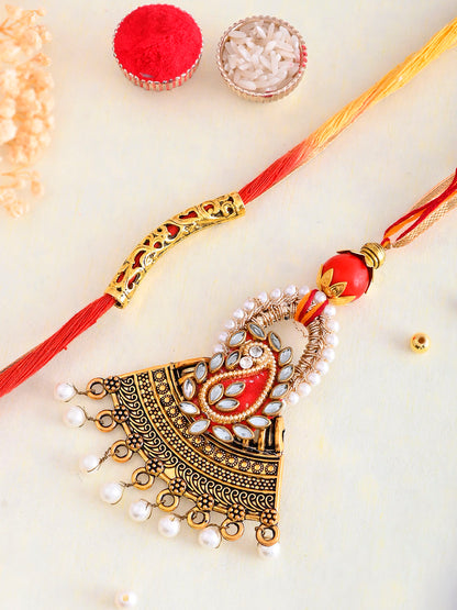 Embellished Beads and Creative Metal Work Bhaiya Bhabhi Mauli Rakhi