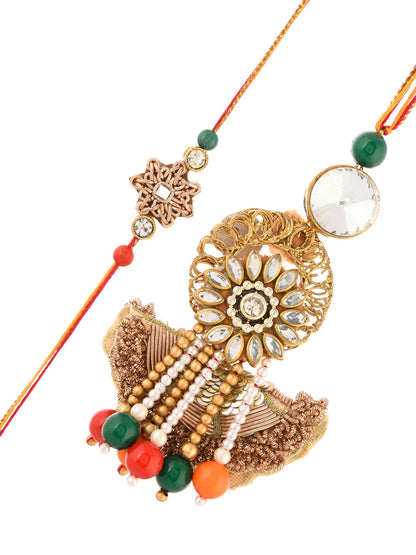 Handcrafted Traditional Golden Zardosi Bhaiya Bhabhi Rakhi Set