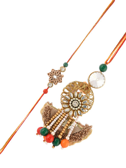 Handcrafted Traditional Golden Zardosi Bhaiya Bhabhi Rakhi Set