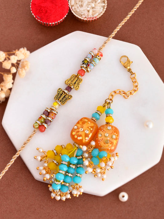 Natural Stones with Embellished Beads Bhaiya Bhabhi Rakhi Set