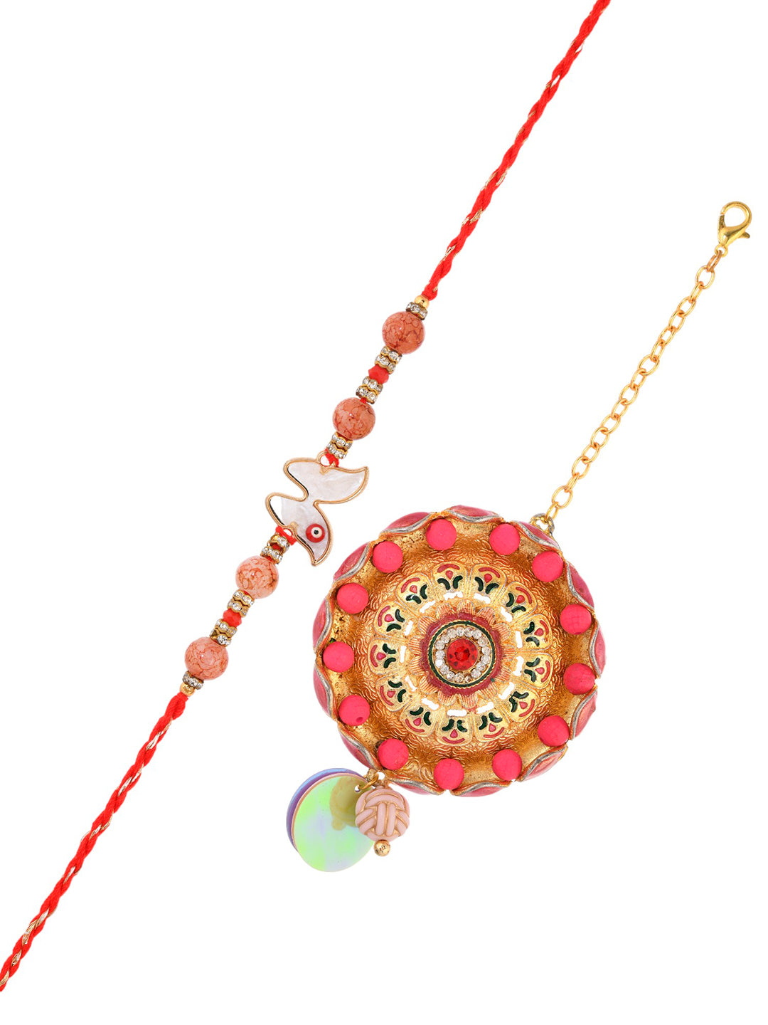 Butterfly Motif with Beaded Bhaiya Bhabhi Rakhi Set