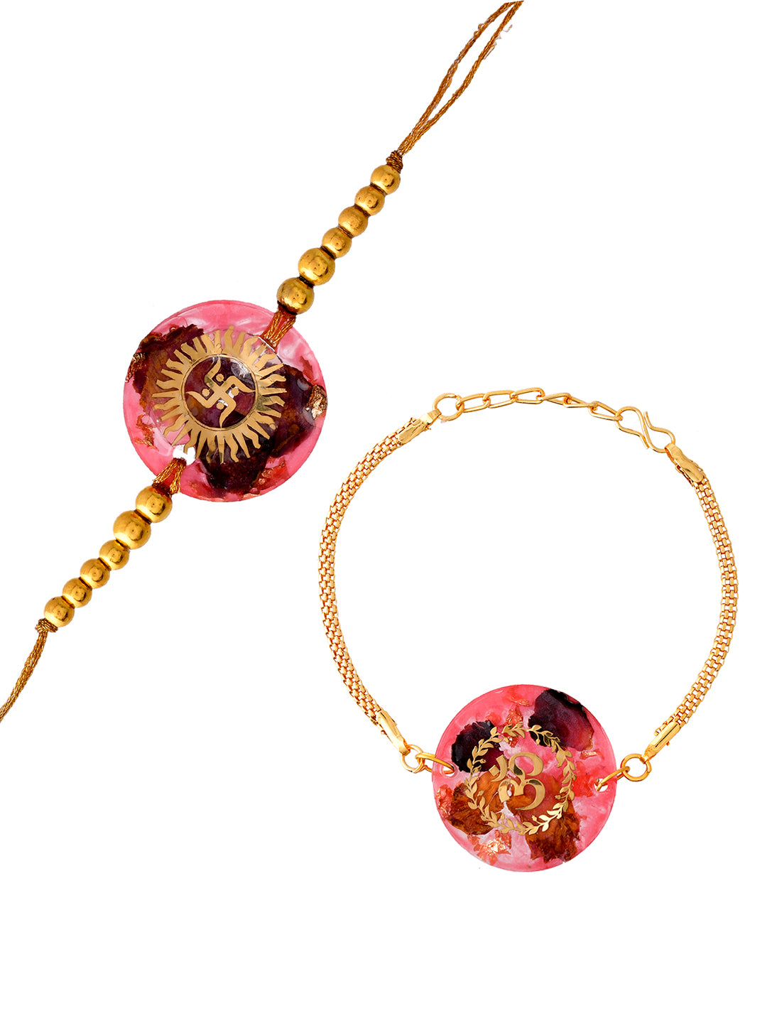 Handcrafted OM & Swastik Rose Petal Bhaiya Bhabhi Resin Pair Rakhi