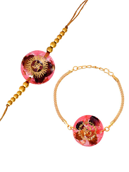 Handcrafted OM & Swastik Rose Petal Bhaiya Bhabhi Resin Pair Rakhi