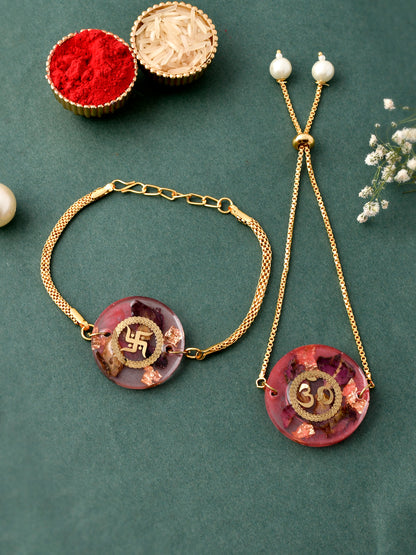 Handcrafted OM & Swastik Rose Petal Bhaiya Bhabhi Resin Pair Rakhi