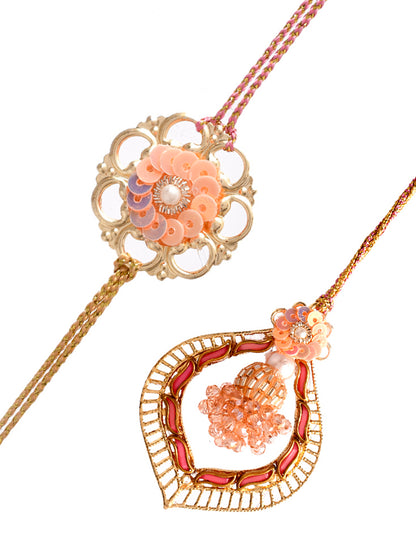 Sequins Embellished Handcrafted Whimsical Pink Bhaiya Bhabhi Rakhi Set.