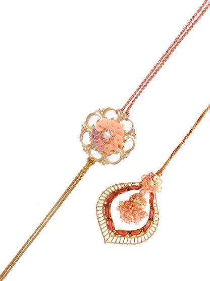 Sequins Embellished Handcrafted Whimsical Pink Bhaiya Bhabhi Rakhi Set.