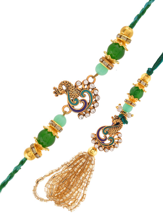 Green and Gold Bhaiya Bhabhi Rakhi Set