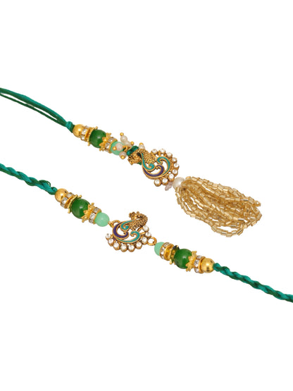 Premium Green Rakhi with 200 Gm Kanpuri Laddu - Raksha Bandhan Gift Set for Brother