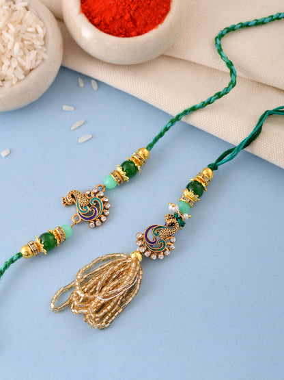 Premium Green Rakhi with 200 Gm Kanpuri Laddu - Raksha Bandhan Gift Set for Brother