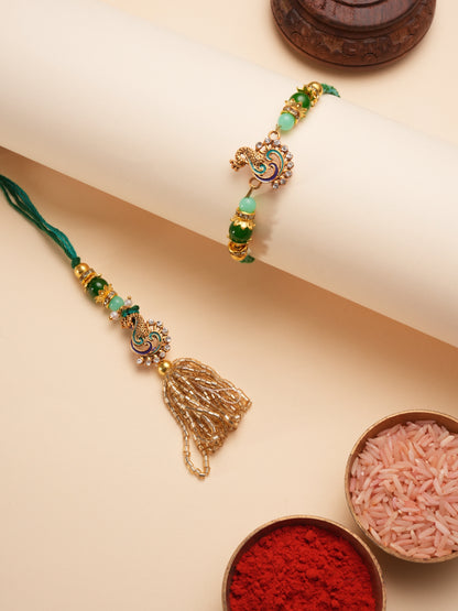 Premium Green Rakhi with 200 Gm Kanpuri Laddu - Raksha Bandhan Gift Set for Brother