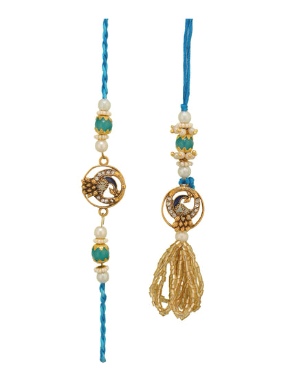 Handcrafted Peacock Motif Bhaiya Bhabhi Rakhi Set With Lustrous Pearls And Beads