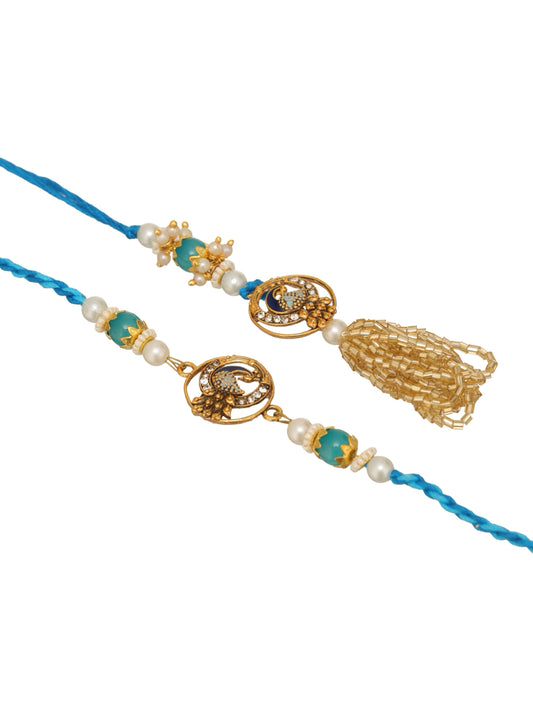 Blue and Gold Bhaiya Bhabhi Rakhi Set