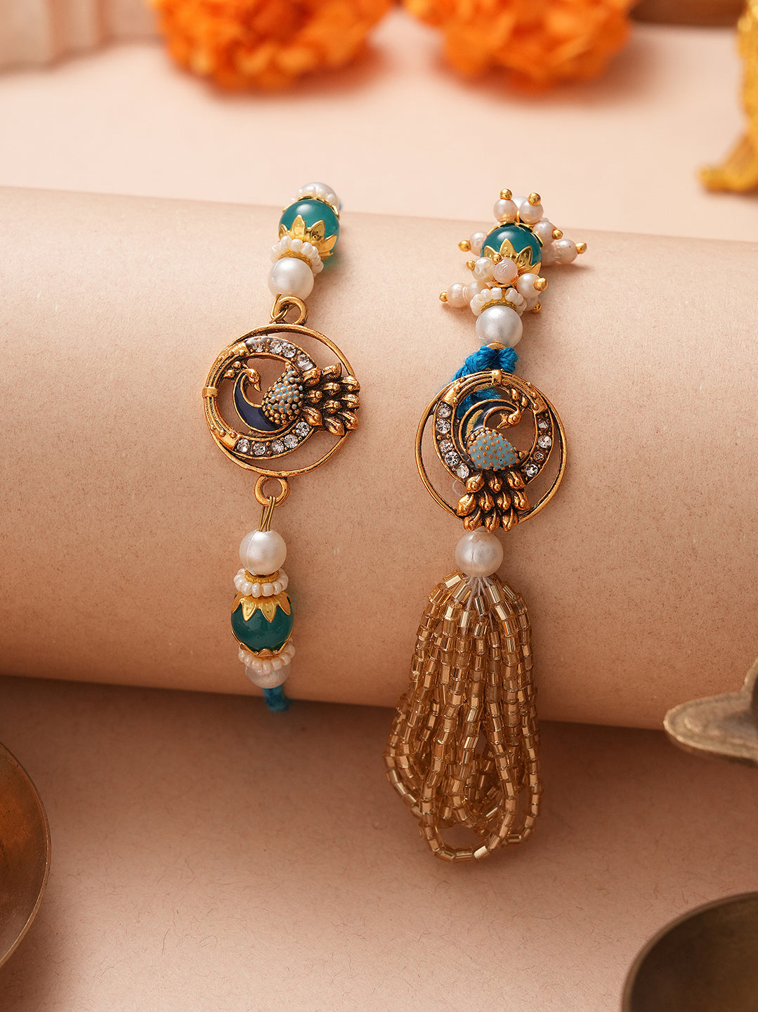 Blue and Gold Bhaiya Bhabhi Rakhi Set