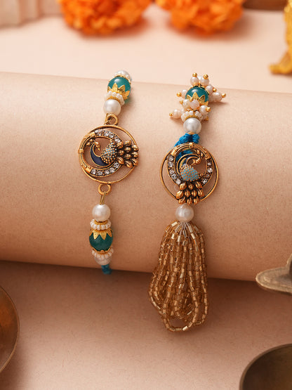 Blue and Gold Bhaiya Bhabhi Rakhi Set