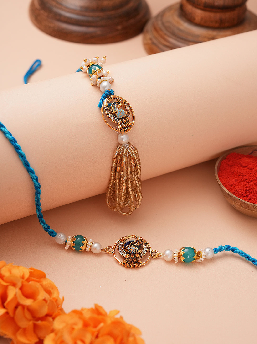 Blue and Gold Bhaiya Bhabhi Rakhi Set