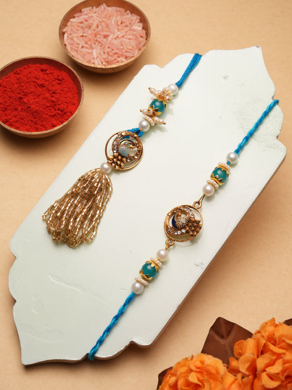 Blue and Gold Bhaiya Bhabhi Rakhi Set