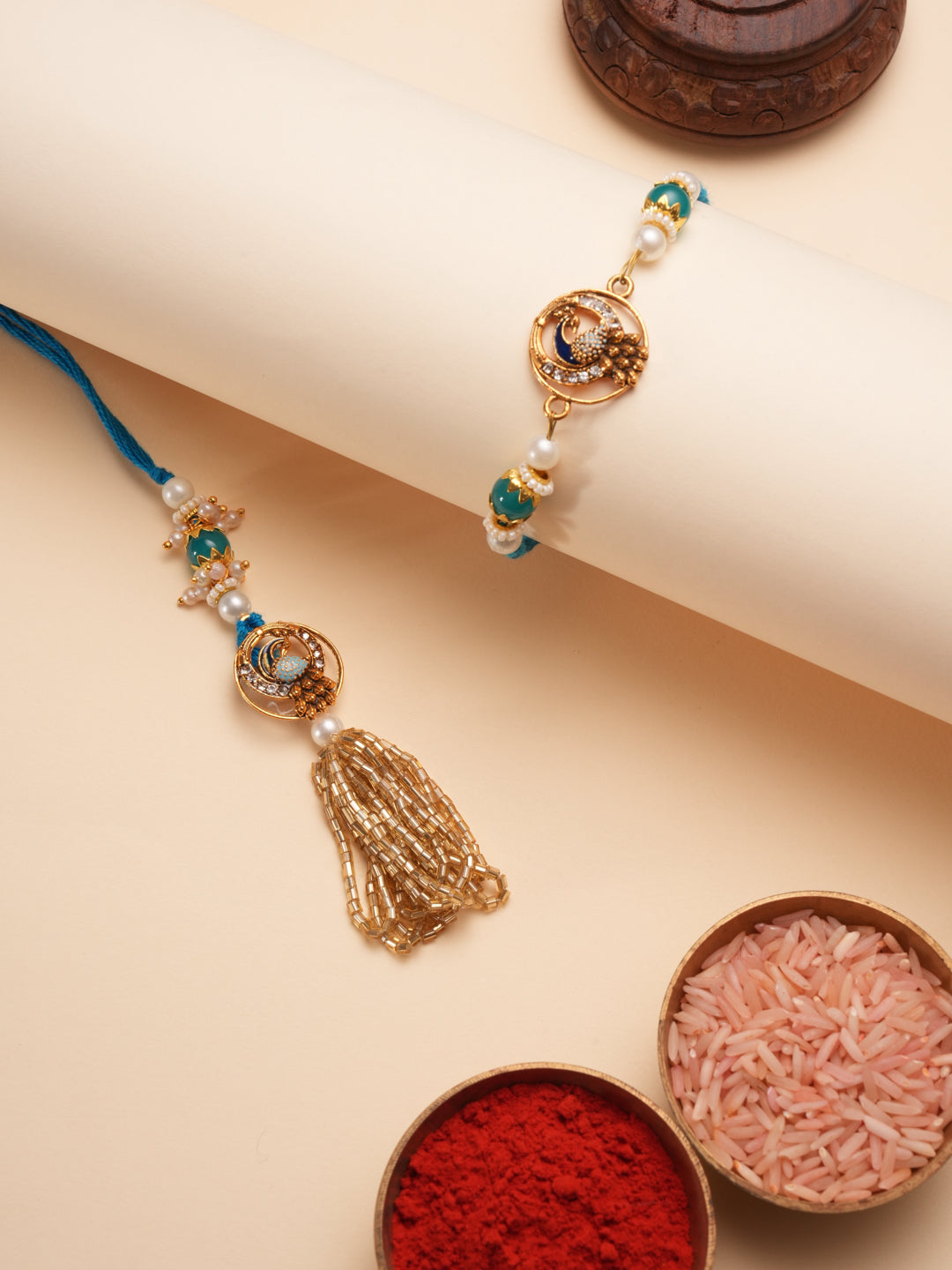 Blue and Gold Bhaiya Bhabhi Rakhi Set