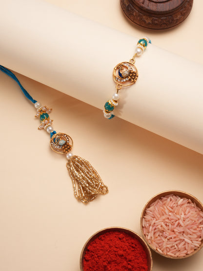 Blue and Gold Bhaiya Bhabhi Rakhi Set
