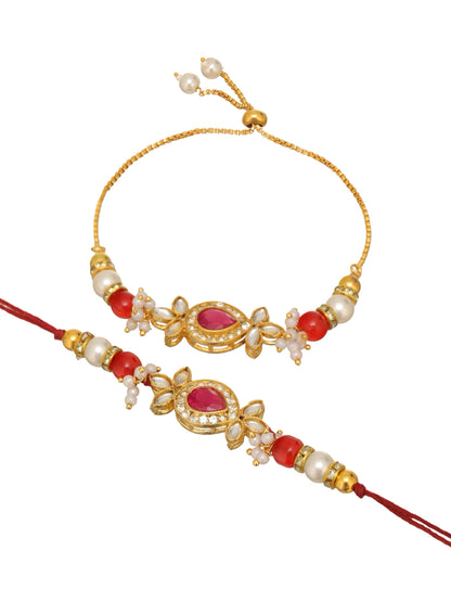 Red Traditional Bhaiya Bhabhi Rakhi Set