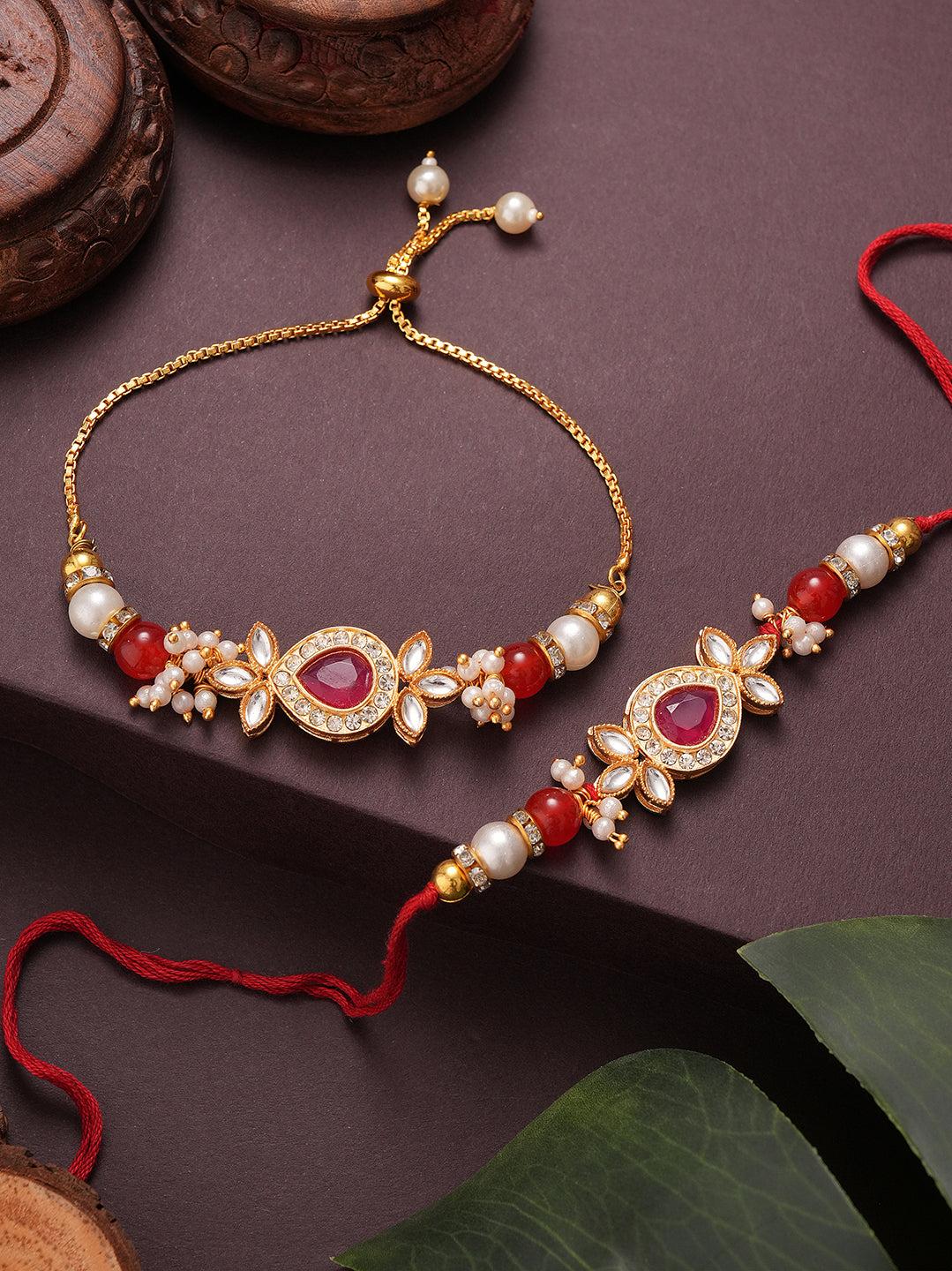 Red Traditional Bhaiya Bhabhi Rakhi Set