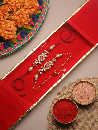 Red Traditional Bhaiya Bhabhi Rakhi with Sweet Box