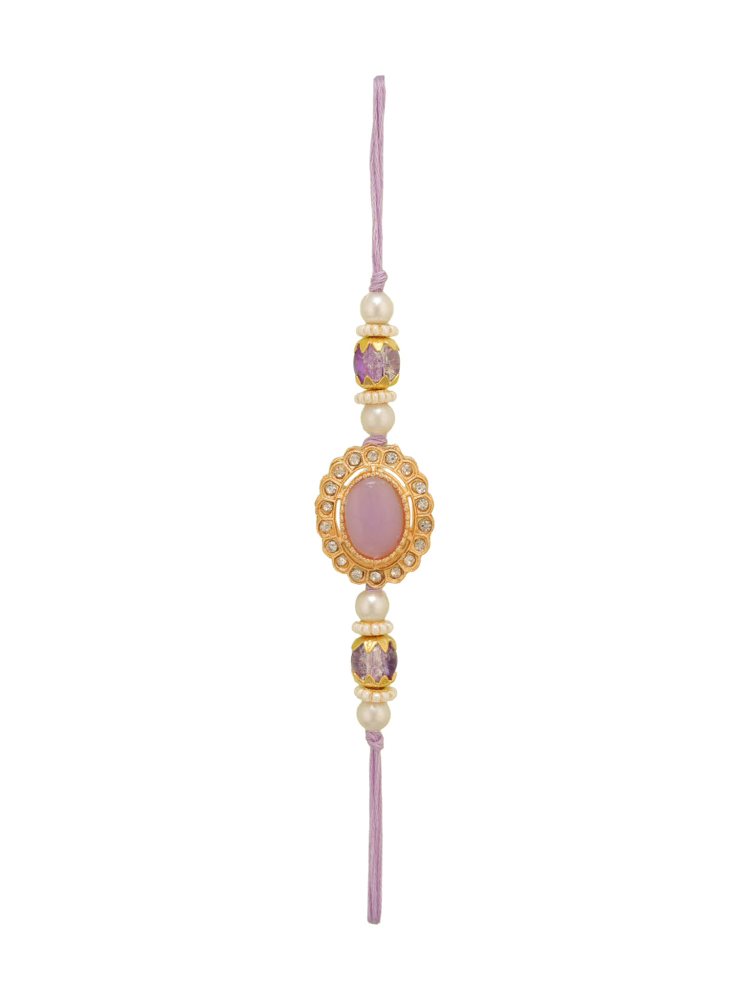Regal Oval Stone Bhaiya Bhabhi Rakhi Set Embellished With Lustrous Seed Pearls Filigree