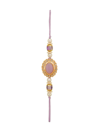 Regal Oval Stone Bhaiya Bhabhi Rakhi Set Embellished With Lustrous Seed Pearls Filigree
