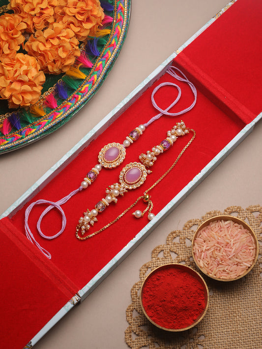 Purple Elegant Bhaiya Bhabhi Rakhi with Sweet Box
