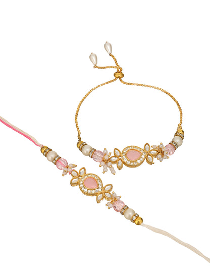 Premium Pink Rakhi with 200 Gm Kanpuri Laddu - Raksha Bandhan Gift Set for Brother