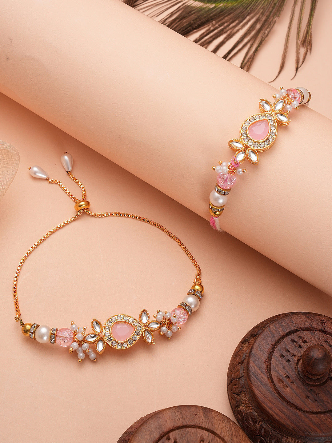 Premium Pink Rakhi with 200 Gm Kanpuri Laddu - Raksha Bandhan Gift Set for Brother