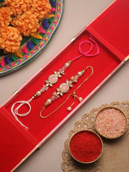 Premium Pink Rakhi with 200 Gm Kanpuri Laddu - Raksha Bandhan Gift Set for Brother