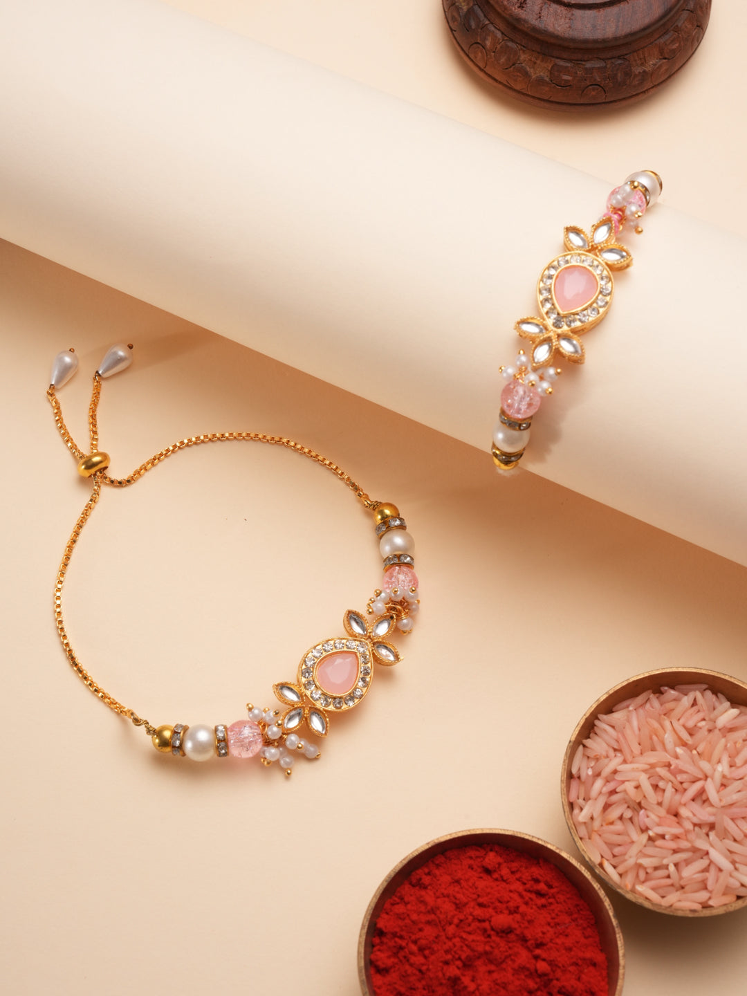 Premium Pink Rakhi with 200 Gm Kanpuri Laddu - Raksha Bandhan Gift Set for Brother