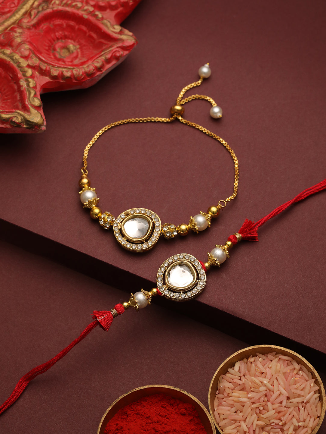 Premium Red Rakhi with 200 Gm Dodha Burfi - Raksha Bandhan Gift Set for Brother