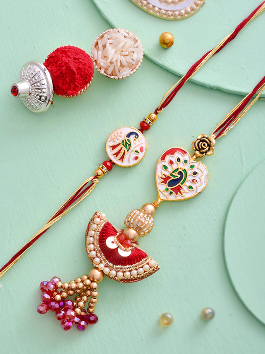 Peacock Enamled & Crafted Beautiful Lumba & Bhaiya Rakhi Set