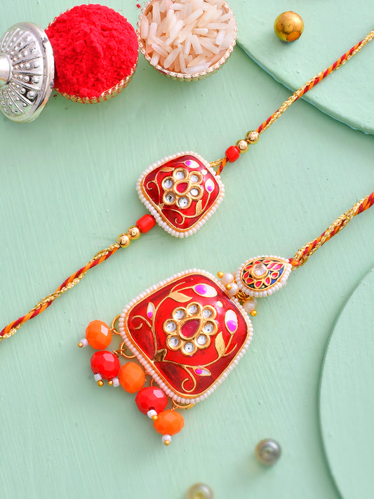 Traditional Kundan Crafted Bracelet with Bhaiya Rakhi