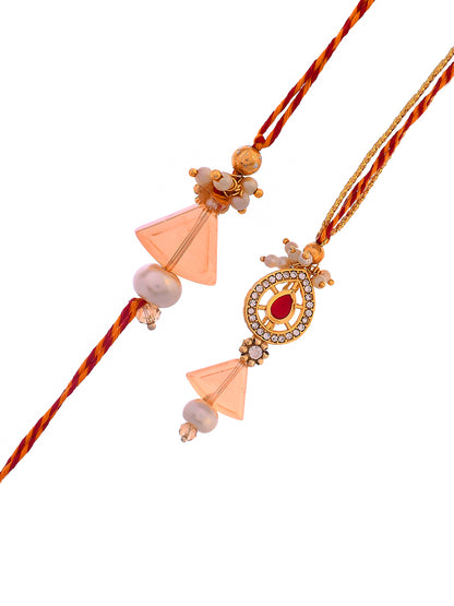 Beautiful Red Bead work Bhaiya Bhabhi Rakhi Set