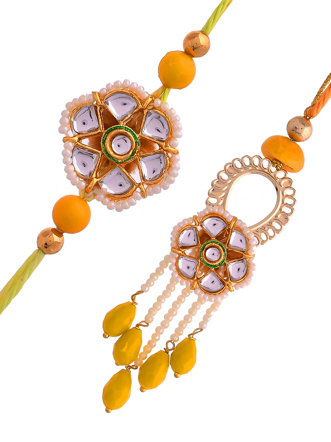 Exquisite Kundan Crafted & Pearl Hanging Bhaiya Bhabhi Rakhi Set