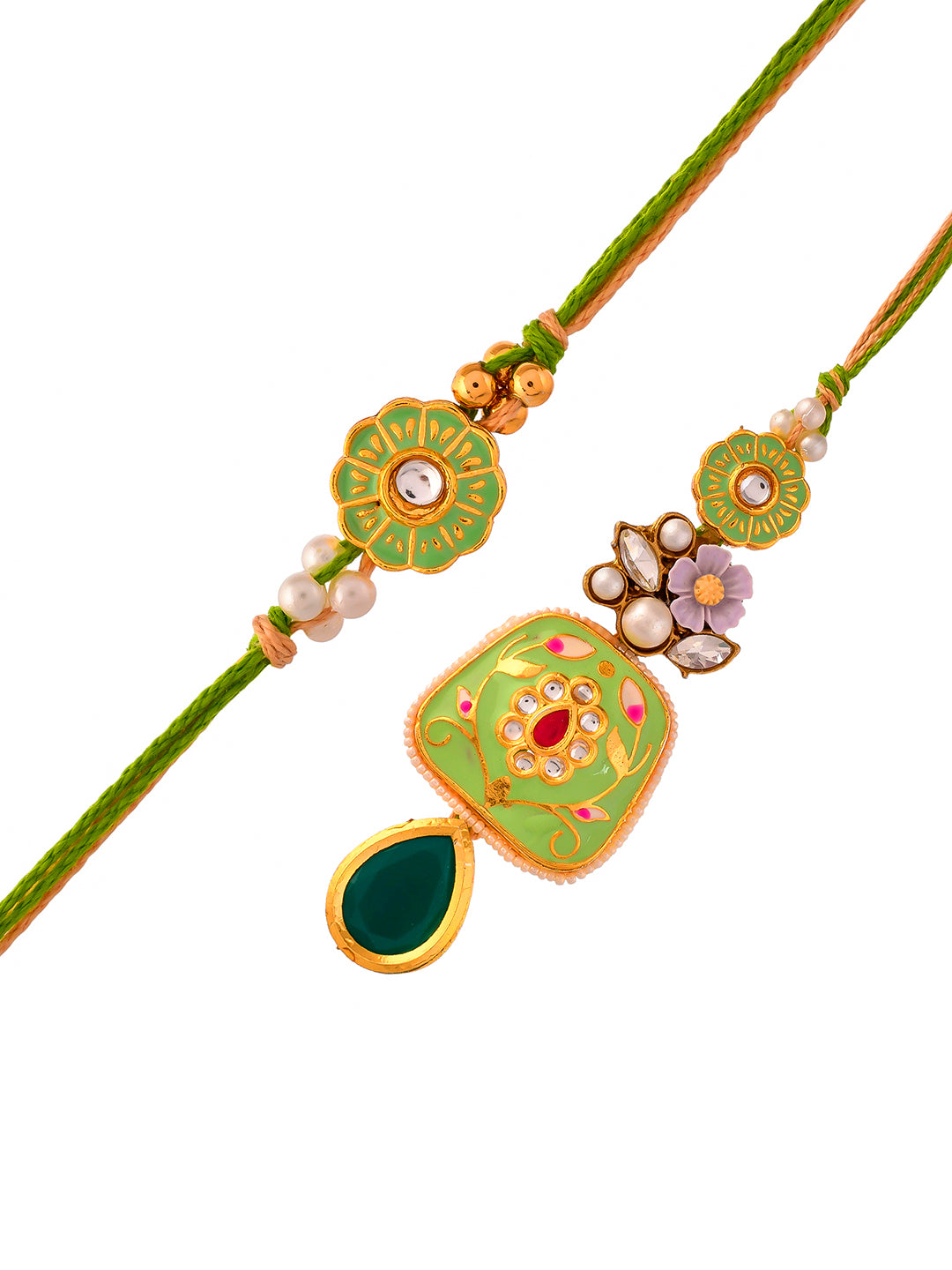 Pista Green Ceramic Enamled & Kundan Crafted Bhaiya Bhabhi Set