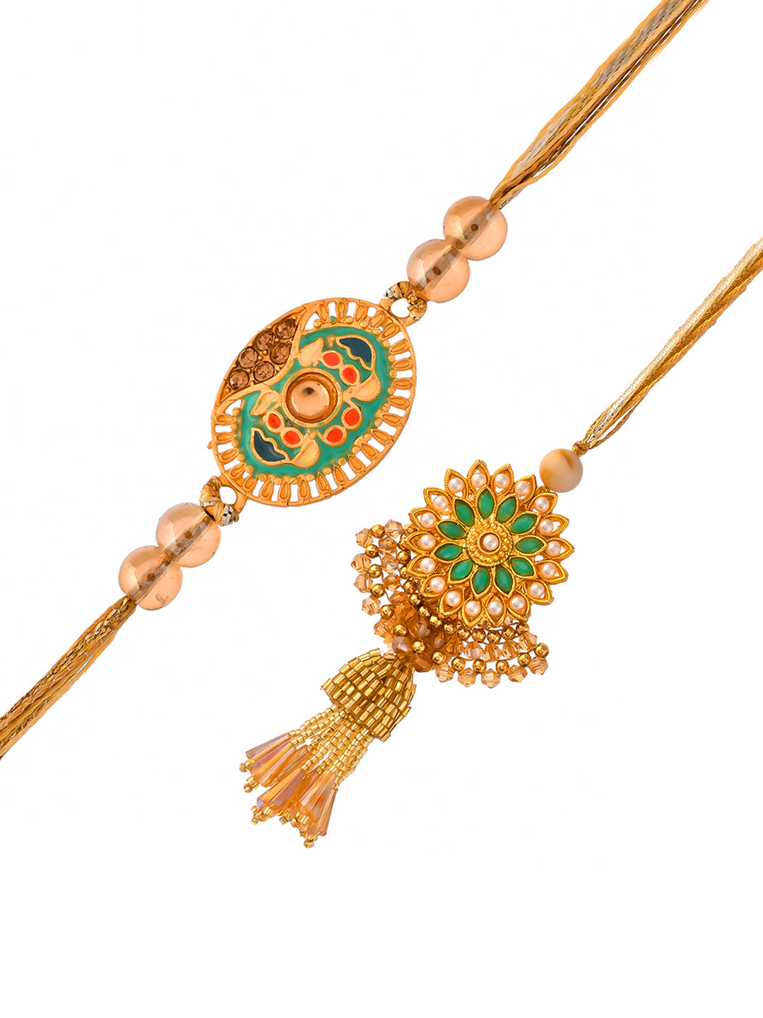 Elegant Pearls & Tubes Crafted Dazzling Bhaiya Bhabhi Rakhi Set