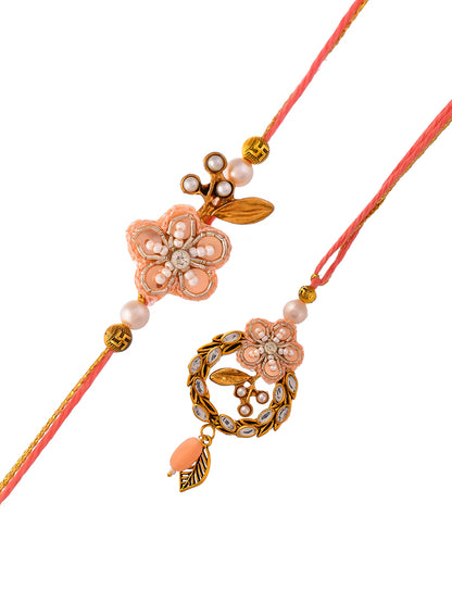 Vibrant Pink Kundan & Beads Embellished  Bhaiya Bhabhi Rakhi Set