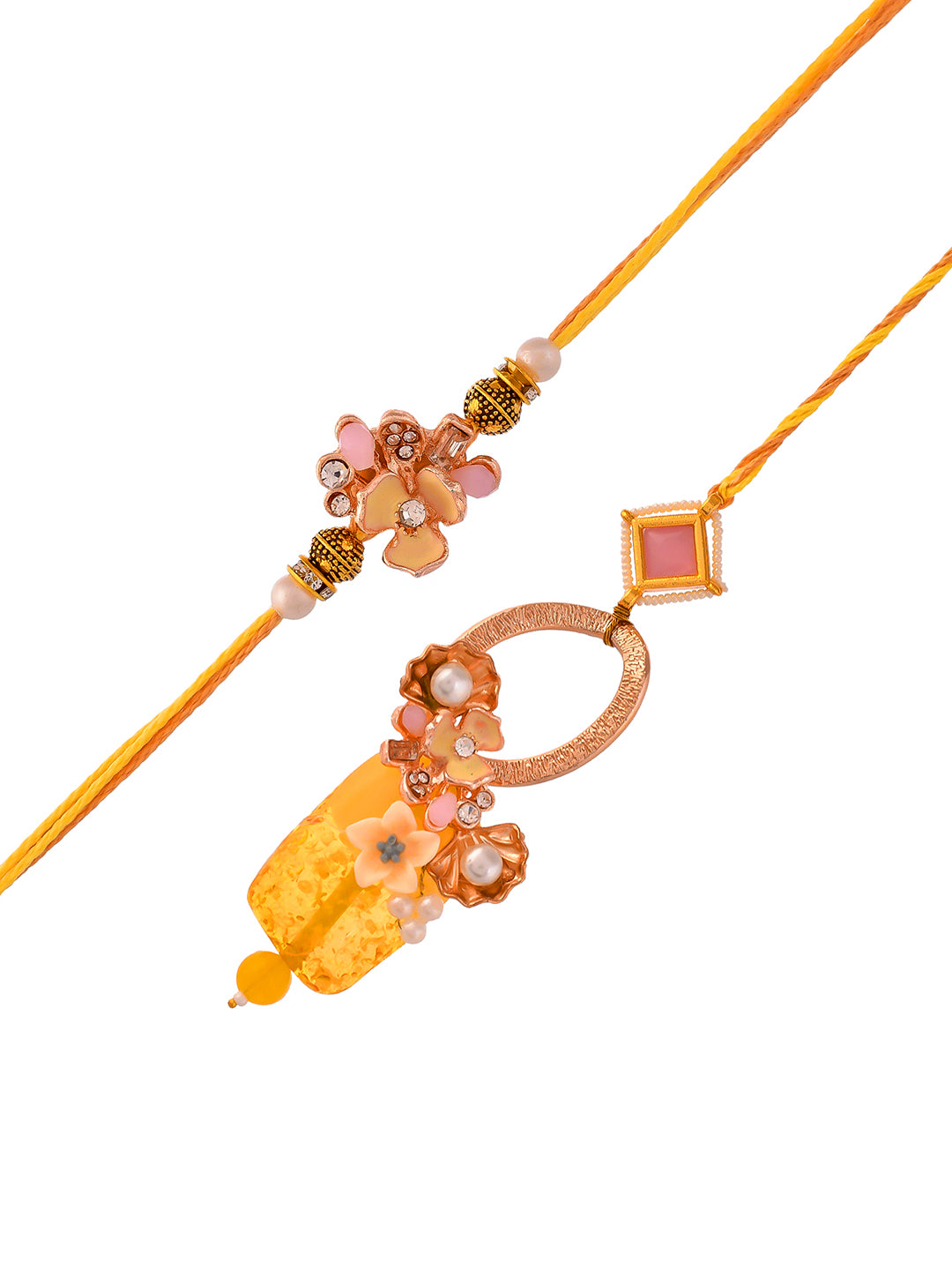 Radiant Yellow Flora & Pearl Crafted Bhaiya Bhabhi Set